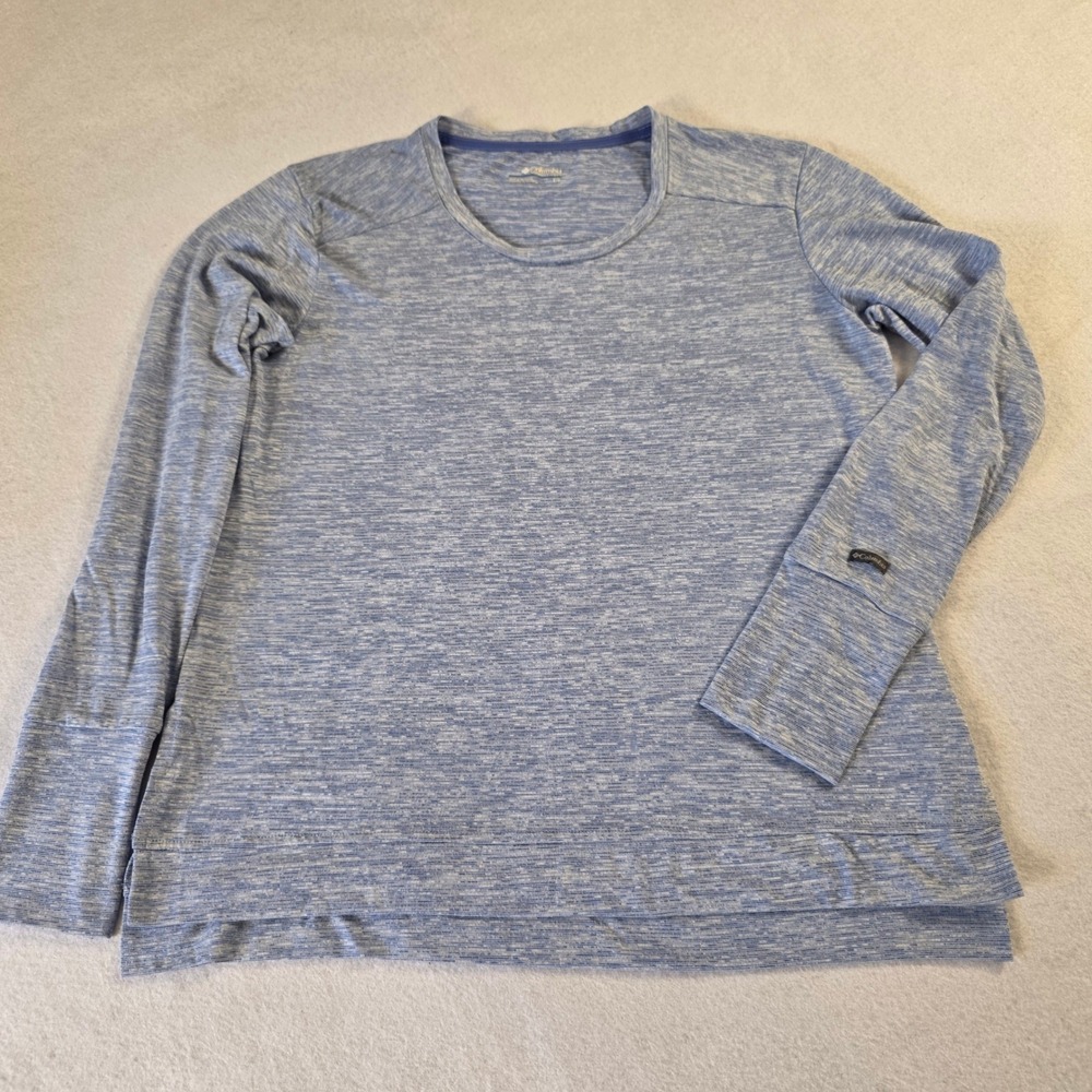 Columbia Womens Blue Space Dye Long Sleeve Active Top Thumbholes XL0926 Small